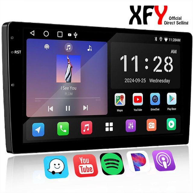 XFY Universelles 2 Din Android Autoradio mit 10 Zoll Display, Android Auto, CarPlay und GPS in Schwarz - Bild 1