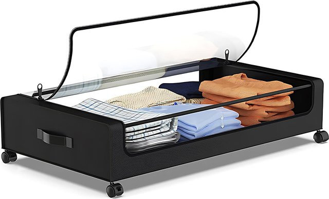 ZuiyouSports1 Multifunktionale Aufbewahrungsbox für unter dem Bett mit Deckel und Rollen, Staubdicht und Transparent, Farbe: Schwarz, B/T/H: 80,0 x 43,5 x 16,0 cm - Bild 1