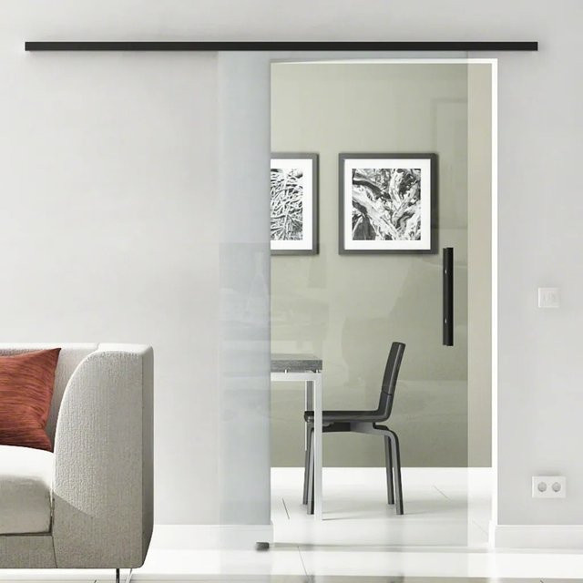 Levidor Glasschiebetür Komplettset aus Klarglas in Schwarz mit modernem Design, B/H: 77,5 x 217,5 cm - Bild 1