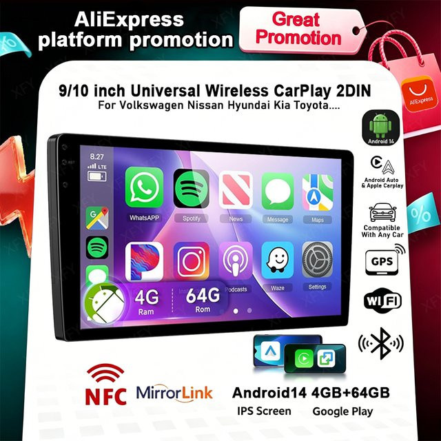 XFY 2-DIN Autoradio mit Android Auto, CarPlay und GPS in Schwarz - Bild 1
