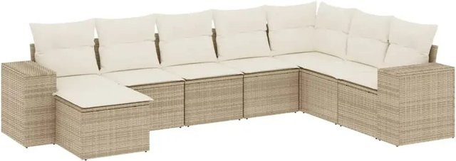 vidaXL 8-teilige Garten-Sofagarnitur in L-Form aus Poly-Rattan mit Kissen in Beige-Creme - Bild 1