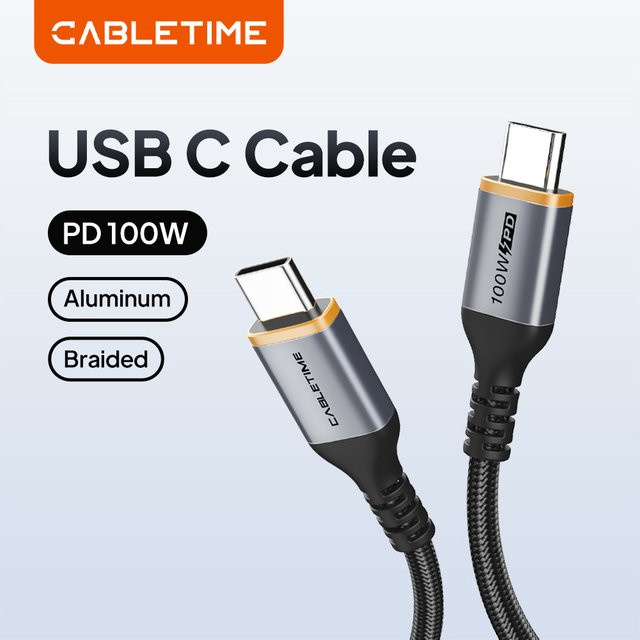 CABLETIME PD100W USB-C auf USB-C Schnellladekabel in Schwarz mit 480Mbps Datenübertragung und QC 4.0 für Laptop und Macbook - Bild 1