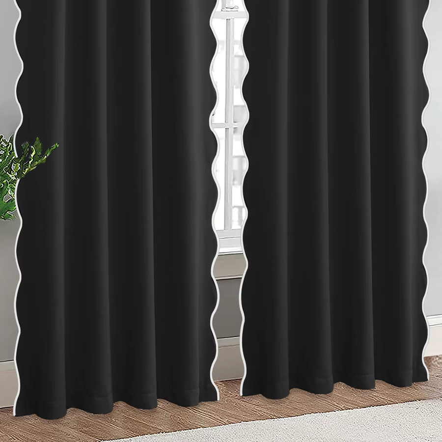 CENTURyMiG Verdunkelungsvorhang im Vintage-Stil mit Wellensaum, Beige oder Schwarz, Breite: 100 cm, Höhe: 130 cm - Bild 3