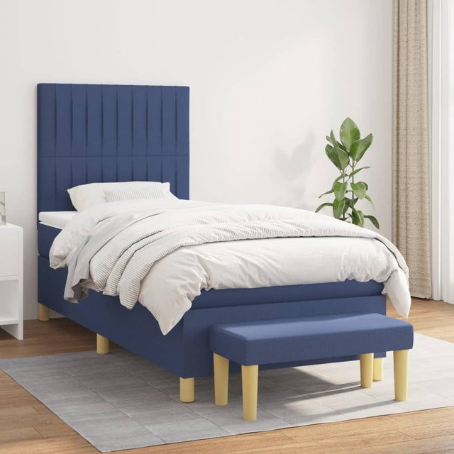 vidaXL Boxspringbett mit Matratze Blau Stoff B/T/H: 90 x 190 x 128 cm - Bild 2