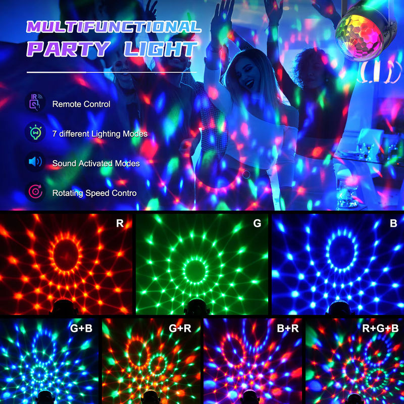U'King 4er-Set RGB LED Disco Licht mit Fernbedienung, rotierende DJ Ball Effekt in Multicolour, Schwarz - Bild 2