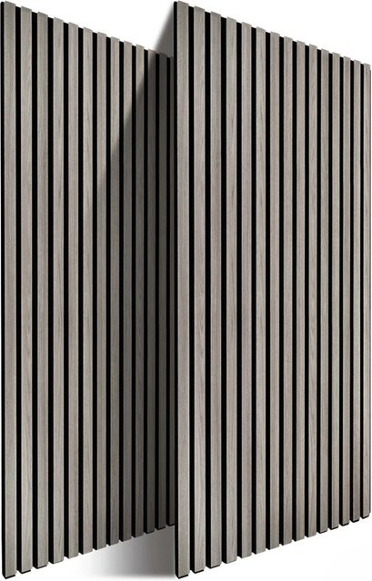 Relaxdays Akustikpaneele 2er Pack in Eiche Dunkelgrau mit Lamellen-Design aus MDF und PET, B/H/T: 60 x 120 x 2 cm - Bild 1