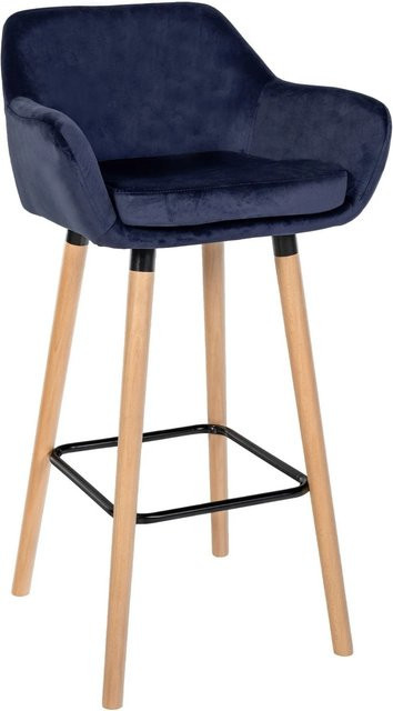 DELUKE Barhocker MIRID Samt Dunkelblau mit Lehne B/T/H: 55 x 46 x 99 cm - Bild 1
