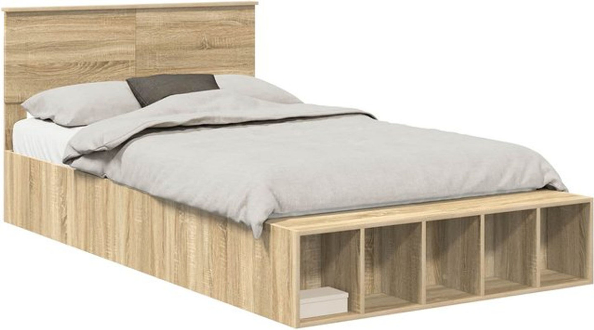 Bettrahmen mit Regal von vidaXL in Sonoma-Eiche Natur aus Holzwerkstoff, B/T/H: 135 x 190 x 90 cm - Bild 1