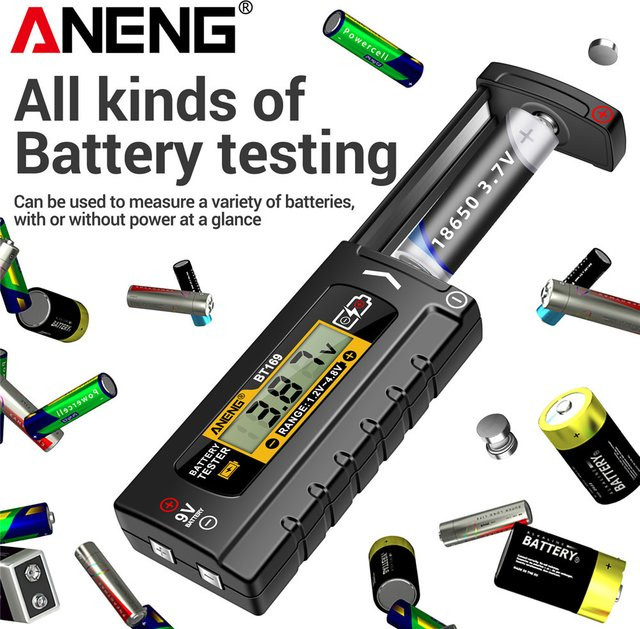 ANENG BT169 Batterie-Ladestandsprüfer mit Digitalanzeige für AA AAA C D Knopfzellen in Schwarz - Bild 1