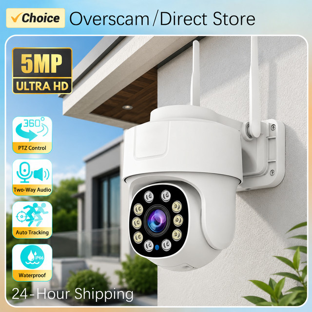 Overscam 5MP Wi-Fi PTZ IP-Kamera mit HD-Objektiv, Outdoor IP66 Wasserdicht, Auto-Tracking und Zwei-Wege-Audio, Farbe: Weiß - Bild 1