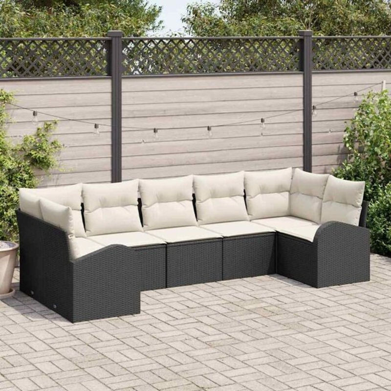 Vidaxl Garten-Sofa-Set aus Poly-Rattan mit 7 Kissen in Schwarz und Weiß - Bild 1