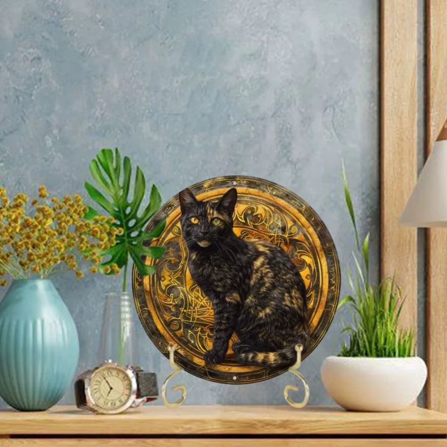Rundes Wandschild aus Aluminium mit Schildpatt-Katzen-Motiv von Potdemiel, Mehrfarbig, Durchmesser: 20 cm - Bild 3