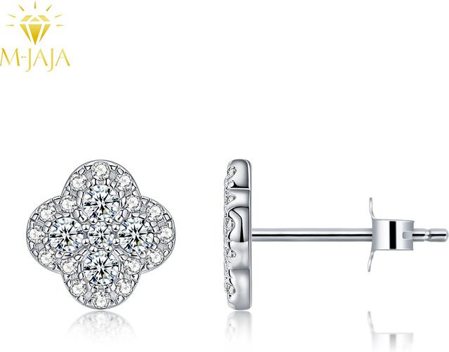 M-JAJA Ohrstecker, 925 Silber, Moissanit, Kleeblatt, Diamant, Damen - Bild 1