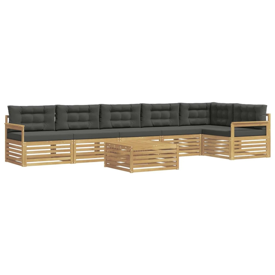 vidaXL Outdoor-Sofagarnitur 7-teilig in L-Form aus Akazienholz mit Kissen in Weiß und Anthrazit - Bild 2