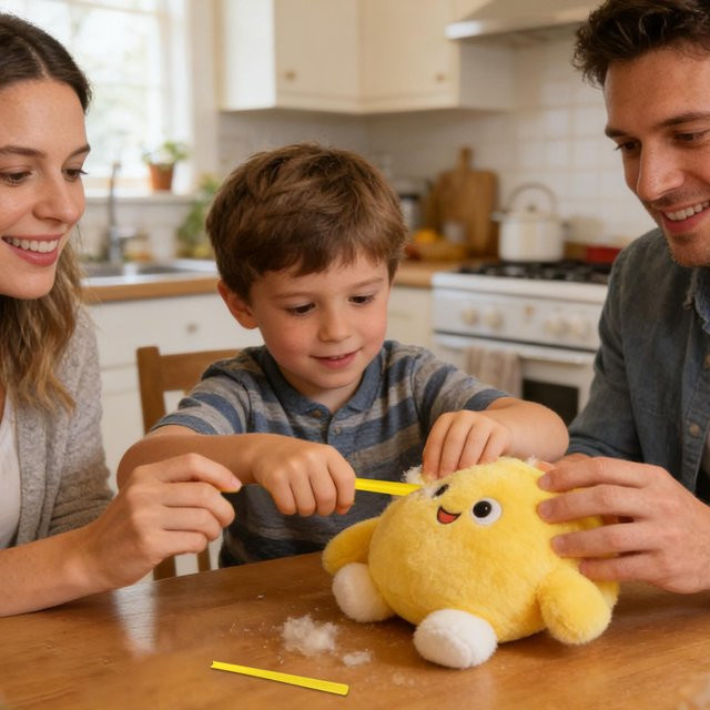 Gelbes Füllwerkzeug aus Kunststoff für Stofftiere und DIY-Bastelprojekte - Bild 1