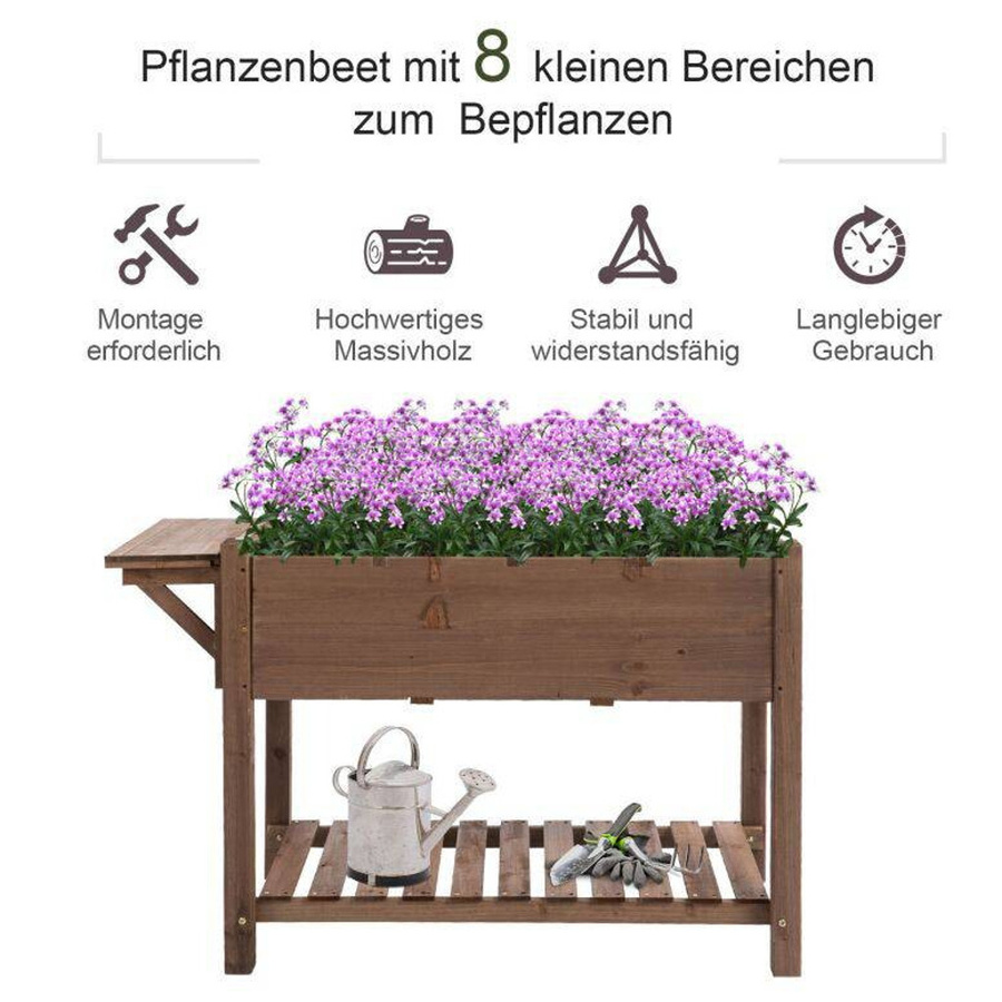 Outsunny Hochbeet aus Massivholz in Braun mit 8 geteilten Gittern, B/T/H: 123 x 54 x 74 cm - Bild 4