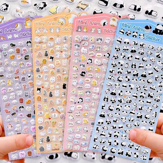 Cartoon-Tier Aufkleber Set mit Katze und Panda in Gelb und Multicolour für Handyhüllen, Spiegel und Tagebücher - Bild 1