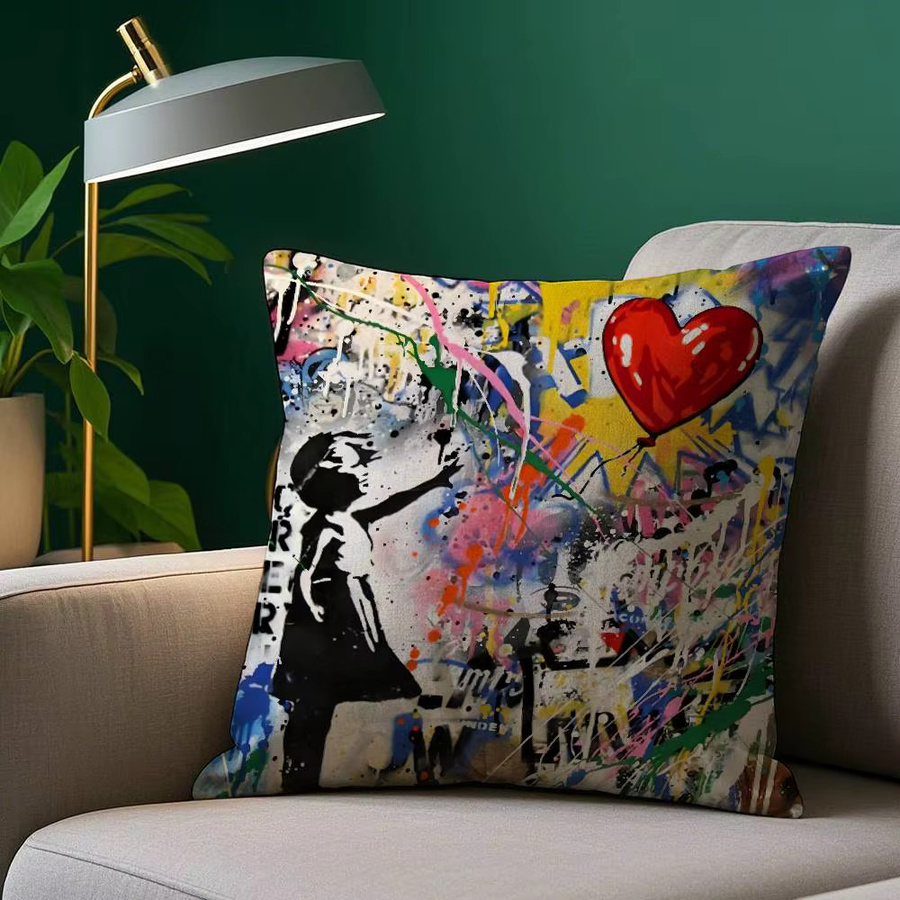 B-Banksy G-Graffiti Art Kissenbezug aus Plüsch in Multicolour, quadratisch, Breite: 30 cm, Höhe: 30 cm - Bild 2