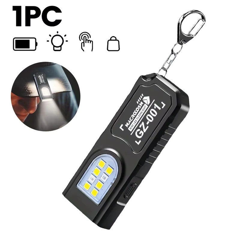 BALDR Mini-COB-LED-Schlüsselanhänger-Taschenlampe in Schwarz mit USB-C-Ladefunktion und Haken aus Metall und Kunststoff - Bild 6