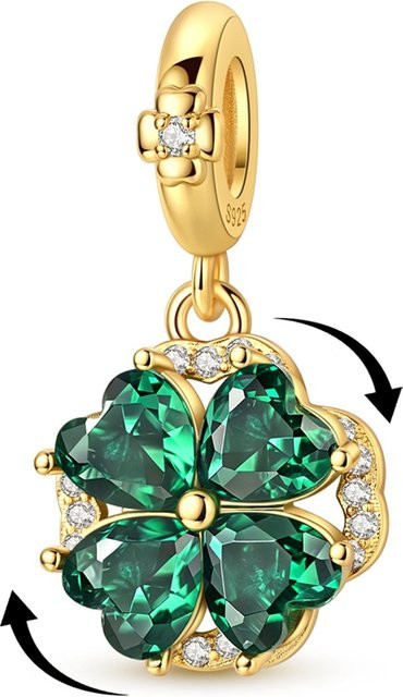 Parmuz Charm Anhänger 925 Silber, Perle, CZ Zirkon, Kleeblatt, Damen - Bild 1