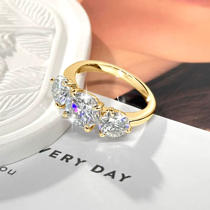 IOGOU Drei-Stein-Ring, Gold, Moissanit, Damen - Bild 3