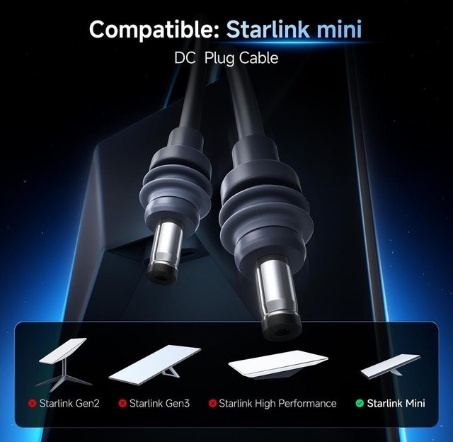 llano Ersatz-Gleichstromkabel für Starlink Mini, 2 m Länge, 60 W Eingang, Schwarz - Bild 1