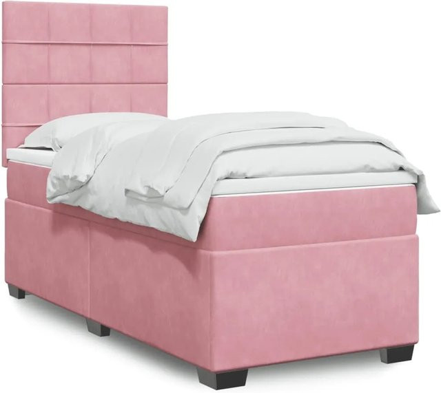 vidaXL Boxspringbett mit Matratze in Rosa aus Samt mit USB-Anschluss und Unterbettbeleuchtung, B/T: 90 x 200 cm - Bild 1