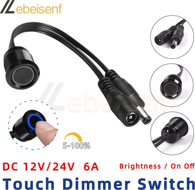 Lebeisenf LED-Touch-Dimmer für einfarbige LED-Streifen, 12V/24V, 6A, Schwarz, Einbau-Controller für Schrank- und Barbeleuchtung - Bild 1