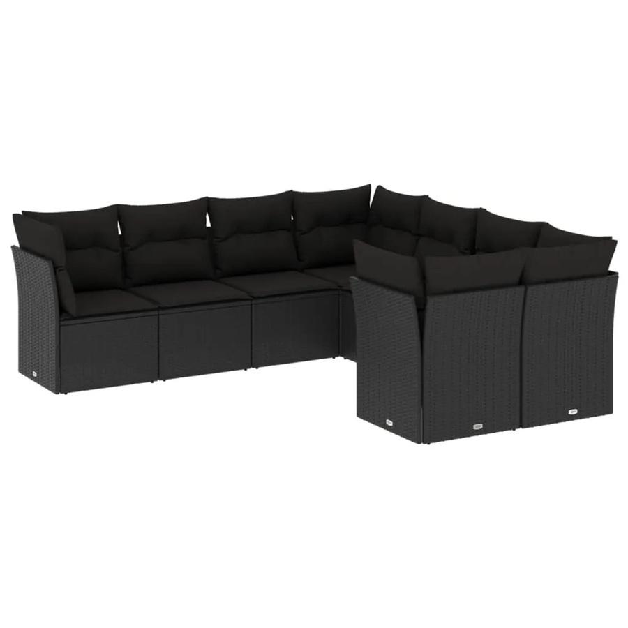 vidaXL 8-tlg Garten-Sofagarnitur in L-Form aus Polyrattan mit Kissen und Stauraum, Schwarz - Bild 2