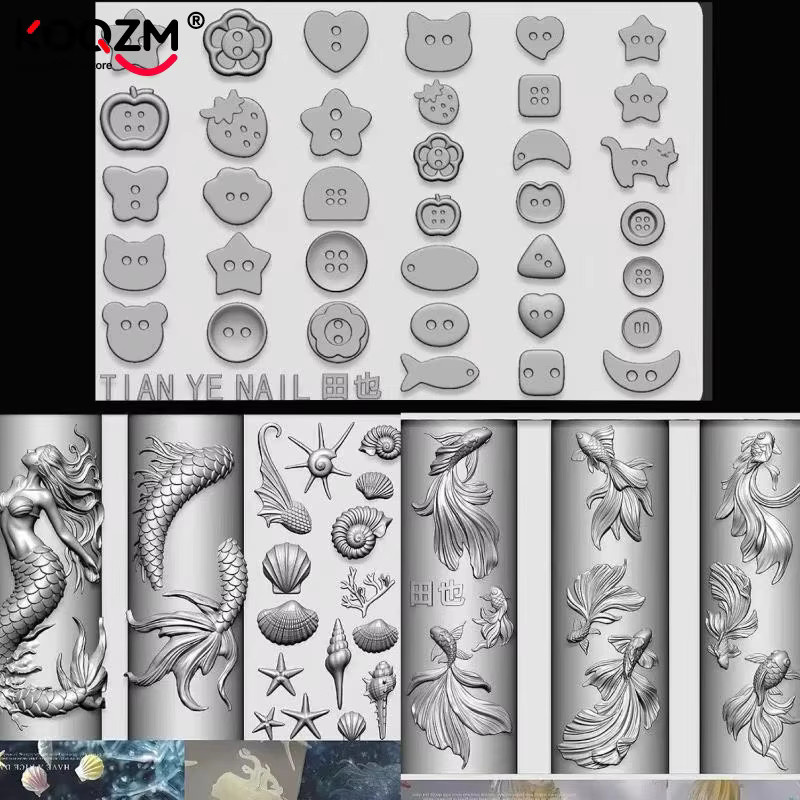 3D-Weichharz-Nagelschablonen mit Meerjungfrauen, Goldfisch, Koi und Cartoon-Motiven - Bild 4