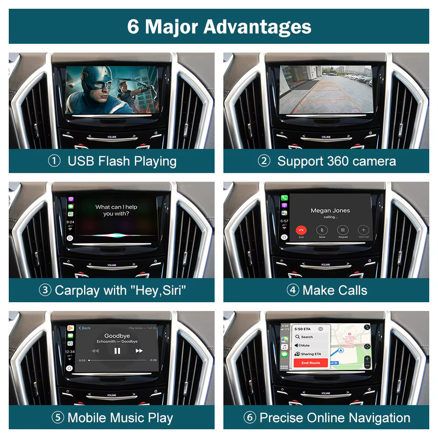 AUTOABC Kabelloses CarPlay und Android Auto Interface für Cadillac SRX 2013-2017, XT5, XTS, ATS, CTS mit 8-Zoll-Bildschirm, HMI 2.0 System, Mirror Link und AirPlay, Schwarz - Bild 4
