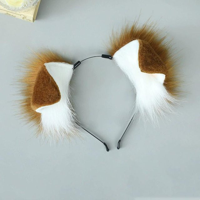 YIRAN Halloween Simuliertes Falsches Hundeohr Stirnband und Hundeschwanz, Plüsch / Textil, Braun - Bild 1