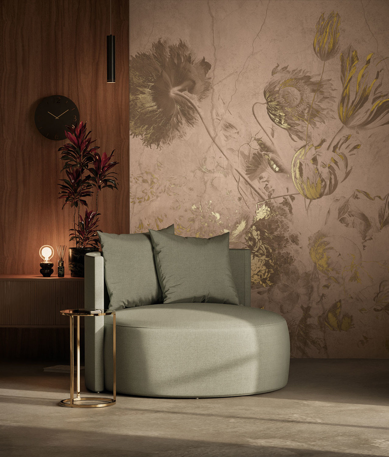 KEK Amsterdam Mural Fresco Flowers Uyterlinde Wandtattoo in Nude mit floralem Vintage-Design, Breite: 390 cm - Bild 1