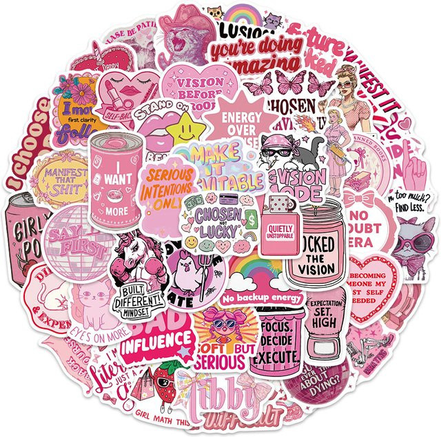 50 Stück PickJoy Graffiti Aufkleber Rosa Wasserfest für Handyhüllen, Postkarten und Notizbücher - Bild 1