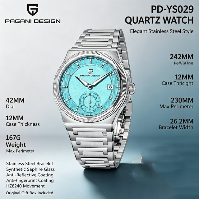 PAGANI DESIGN Armbanduhr, Edelstahl, Saphirglas, Blau, Herren - Bild 1