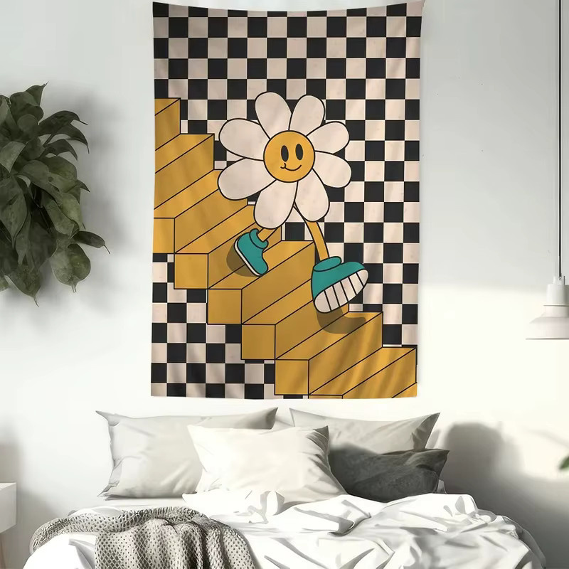 VIKAMA Wandteppich mit Sonnenblumen-Smiley-Gesicht im Boho-Design, Mehrfarbig, Breite: 70 cm, Höhe: 50 cm - Bild 3