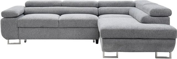 Vente-unique Schlafsofa Nurazio in Grau mit L-Form und Schlaffunktion aus Strukturstoff