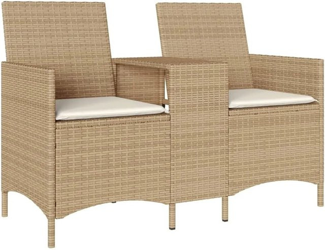 vidaXL Gartensofa 2-Sitzer mit Tisch und Kissen in Beige und Weiß aus Poly Rattan und Metall - Bild 1