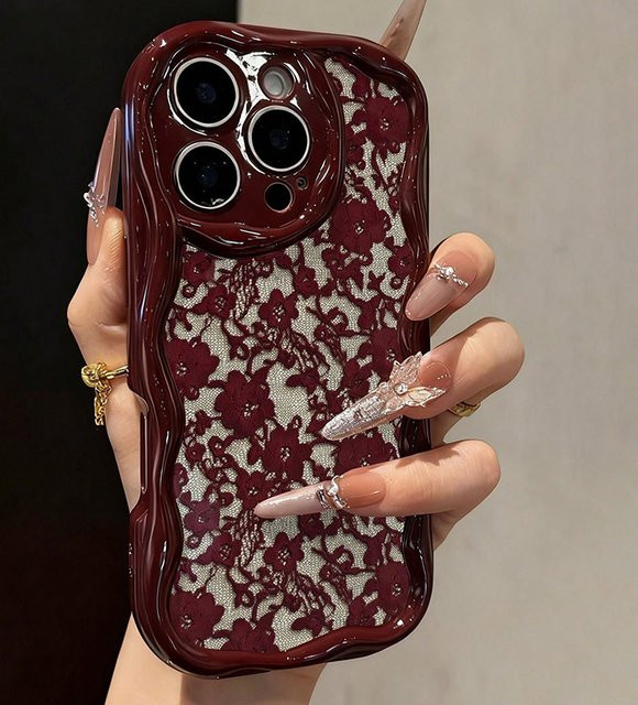 Wolkerfly Stoßfeste Silikon-Handyhülle mit Spitzenmuster für iPhone 11 bis iPhone 17 Pro Max in Rot - Bild 1