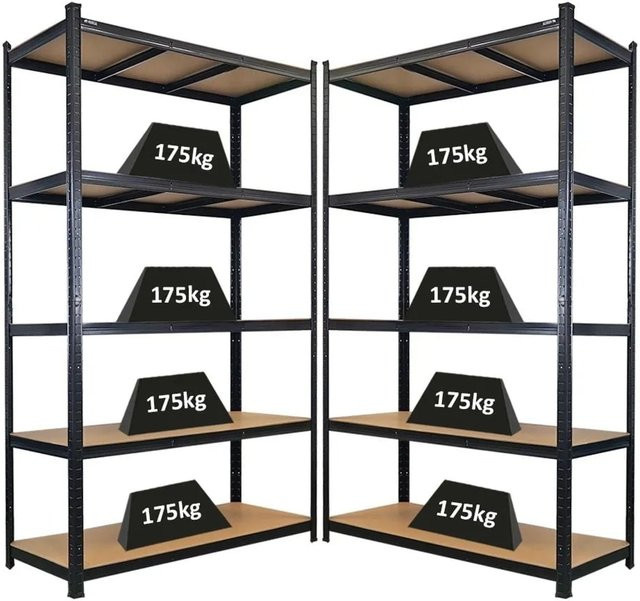 PROREGAL Schwerlastregal Giant Ragnar Set aus 2 Stück, Farbe Schwarz, H x B x T: 200 x 120 x 50 cm, 5 MDF-Platten-Ebenen, Fachlast 175 kg - Bild 1