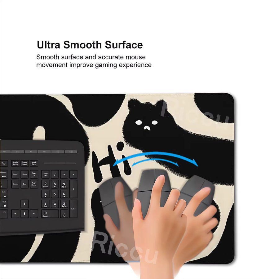 Riccu Mauspad mit schwarzer Katze im Cartoon-Design, große Schreibtischmatte für Laptop und Tastatur, Schwarz - Bild 4
