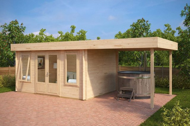 Modernes Gartenhaus Jacob D mit Vordach aus Holz, B/T: 7 x 3 m - Bild 1