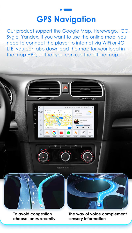 OSSURET Carplay Android Autoradio für Volkswagen Golf 6 2013-2017 mit GPS Navigation und Audio Stereo in Schwarz - Bild 4