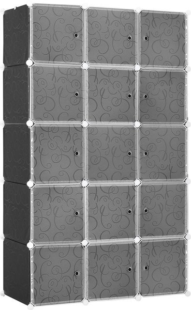 HOMCOM DIY Kleiderschrank und Regalsystem mit 11 Würfeln und Kleiderstange, Schwarz, B/T/H: 111 x 47 x 183 cm - Bild 1