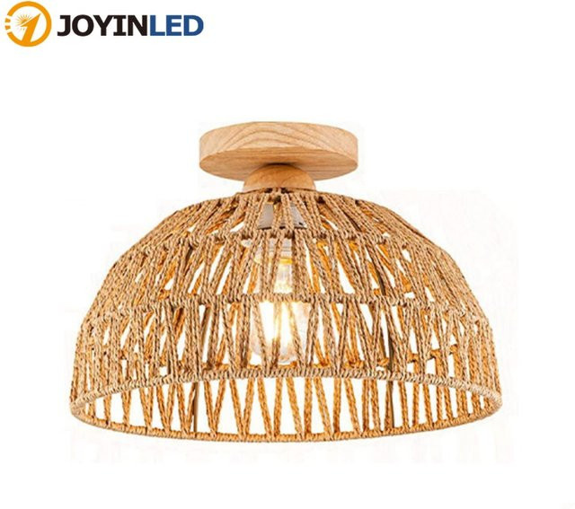 JOYINLED Retro Wabi-Sabi Deckenlampe aus handgemachtem Rattan-Korbgeflecht in Braun im Boho-Stil mit Dome-Design und warmweißem Licht - Bild 1