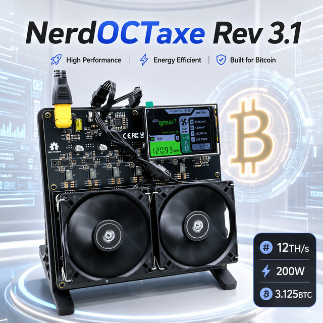 Bitsoloplayer NerdOCTAXE Rev3.1 Bitcoin-Miner mit BM1370-Chip, 12TH/s, 200W, Schwarz - Bild 1