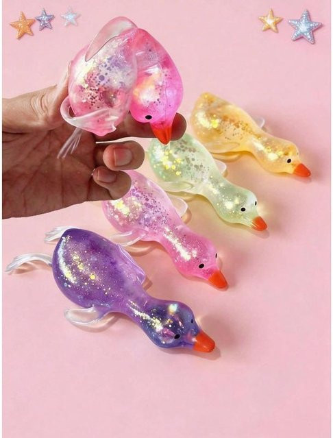 Transparente Glitzer Pailletten Ente Squishy, Weiches TPR Quetschspielzeug, Stressabbau Fidget Spielzeug, Cartoon Tier, Sensorische Entspannung - Bild 1