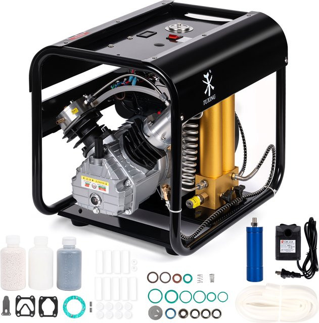 TUXING PCP Luftkompressor Hochdruck 300 Bar 4500 Psi Tauchkompressor mit eingebautem Filter und Auto-Stopp für 6,8l Tauchflaschen in Schwarz - Bild 1
