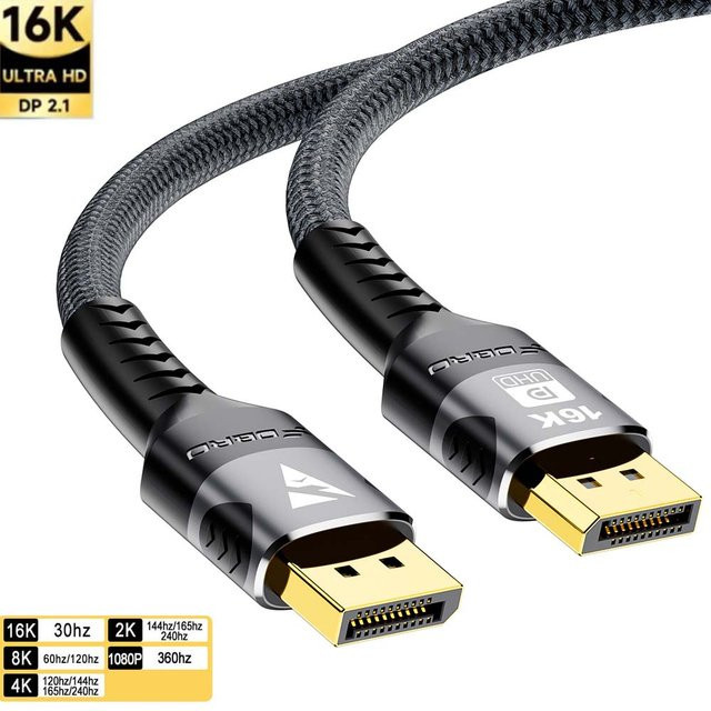 lmcnzz DisplayPort 2.1 Kabel Schwarz, 16K DP 2.1 Adapter für 8K @ 120Hz und 4K @ 240Hz, 80Gbps Video Audio DisplayPort Kabel für PS5, RTX 3080, Laptop, PC und TV - Bild 1