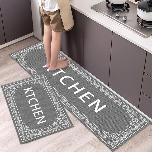 Karpetti Teppichset mit Streifenmuster in Grau, rutschfest und waschbar, für Küche, Flur oder Schlafzimmer, 2er-Set, B/T: 40 x 60 cm und 40 x 120 cm - Bild 1